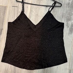 SHEIN Black Leopard-Texture Satin V-Neck Cami